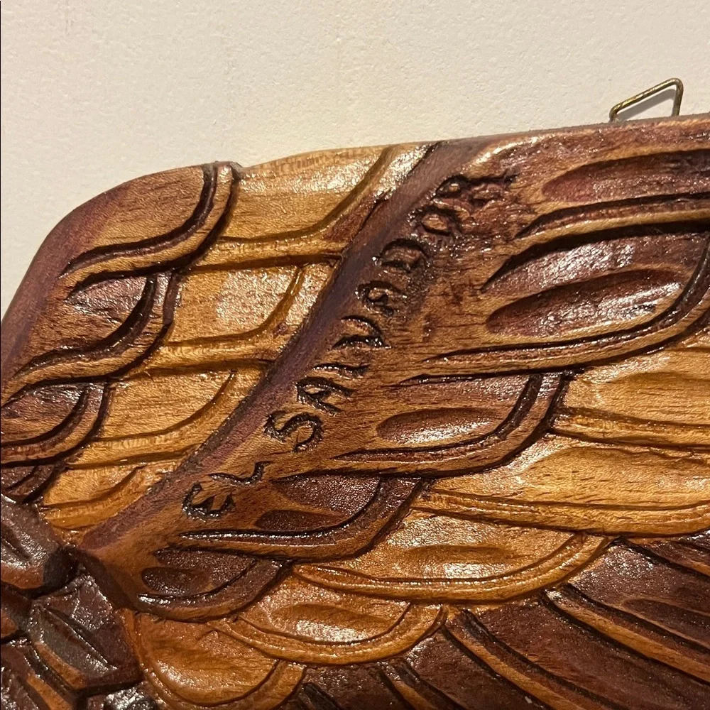 Hand-Carved Wooden Eagle Wall Art - Brown Tones El Salvador 3D Vintage